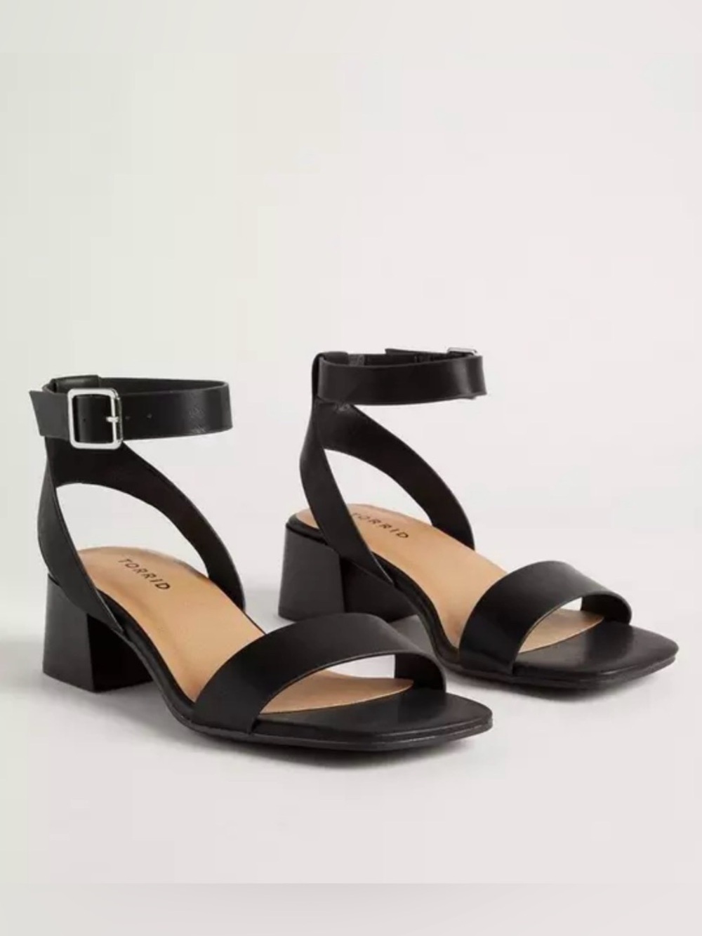 Torrid 11W - Black Square-Toe Ankle Strap Sandals with Wide Toe Band